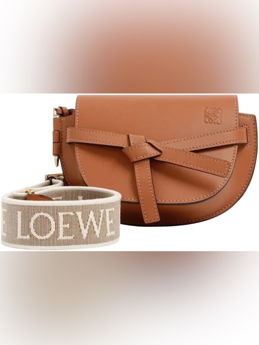 Loewe Tan Leather Gate Knot Crossbody with Logo Strap